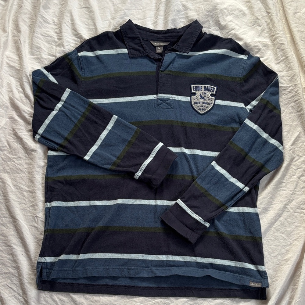 Eddie Bauer Blue and Green Striped Polo